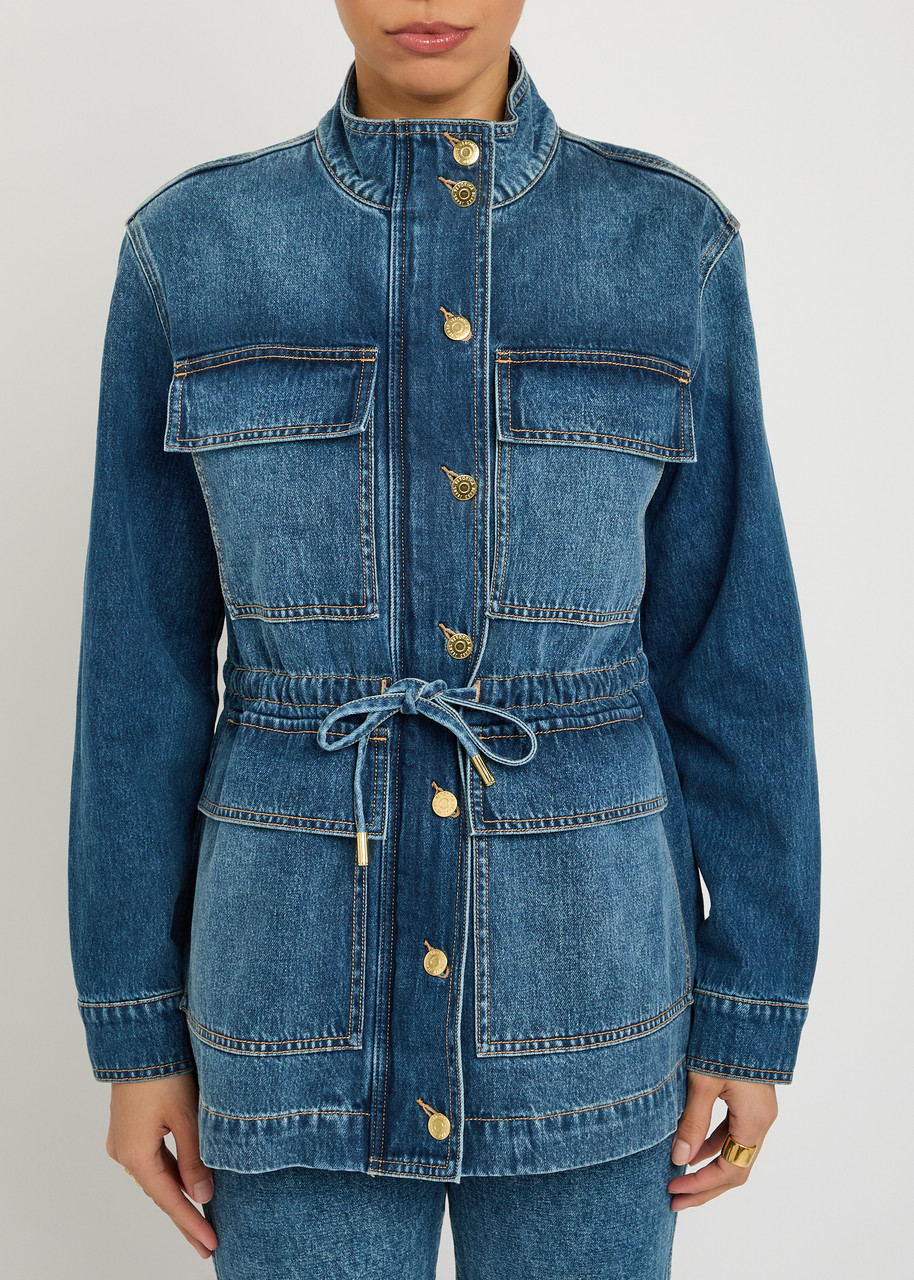  Veronica Beard Truman Drawstring Denim Jacket - Mid Blu - Xs (uk6 / Xs) 