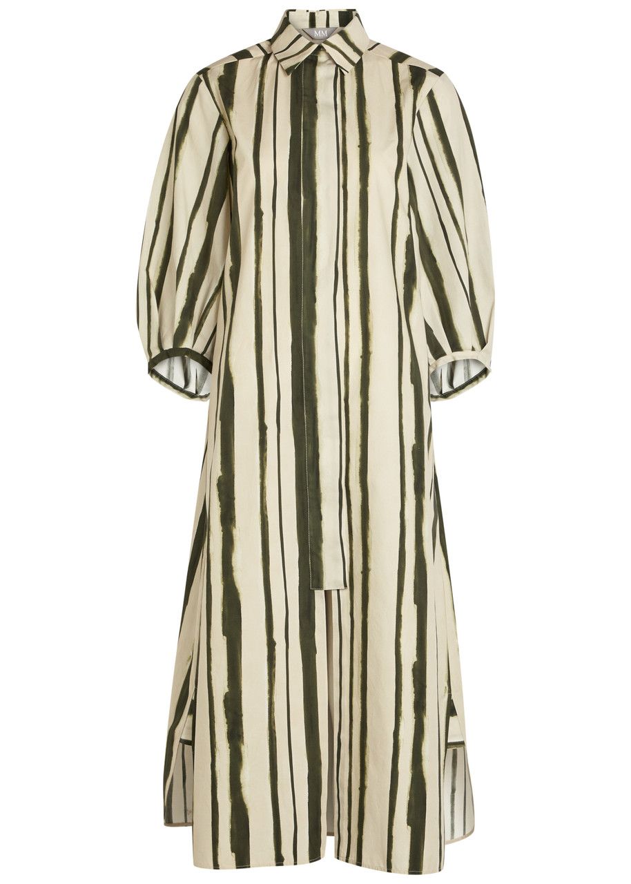MM Falda Striped Cotton Midi Shirt Dress - Green - 12 (UK12 / M)