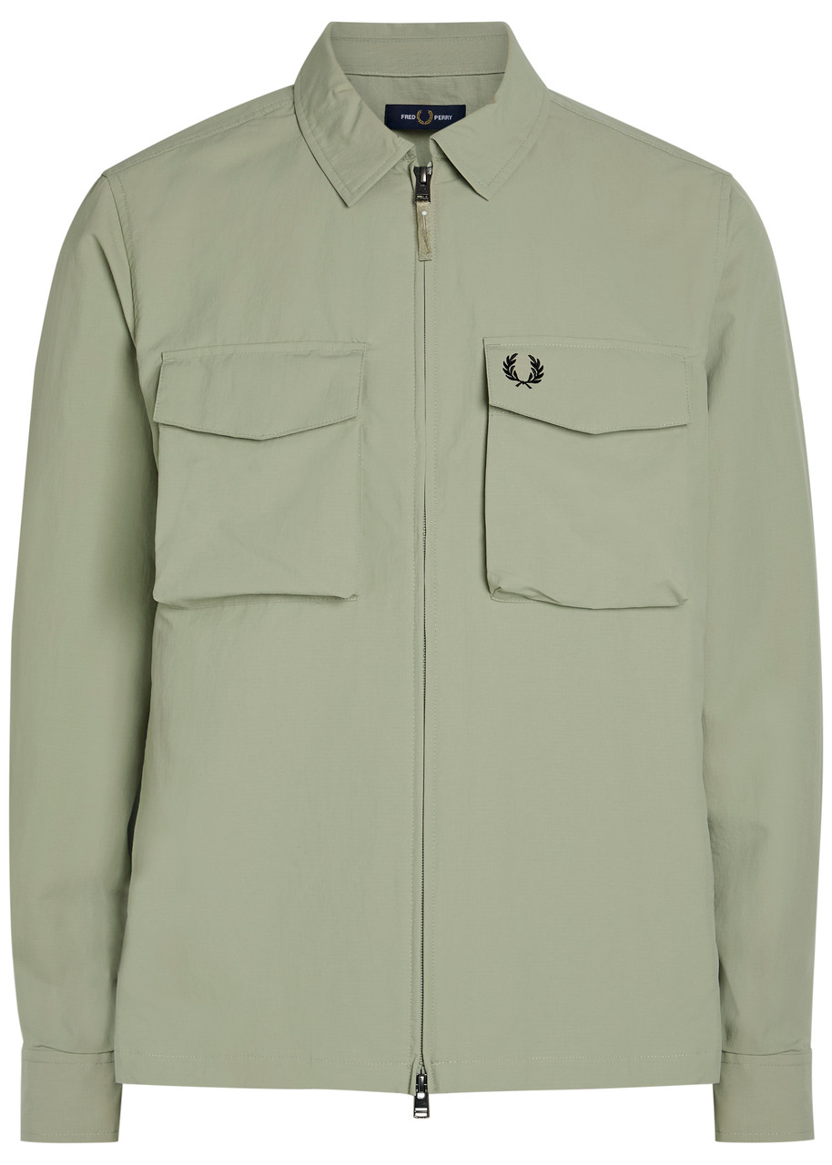 Fred Perry Logo-embroidered Crinkled Shell Overshirt - Light Green - S