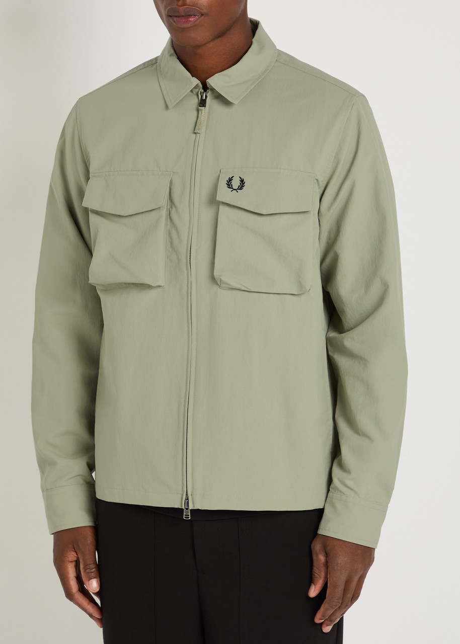  Fred Perry Logo-embroidered Crinkled Shell Overshirt - Light Green - L 