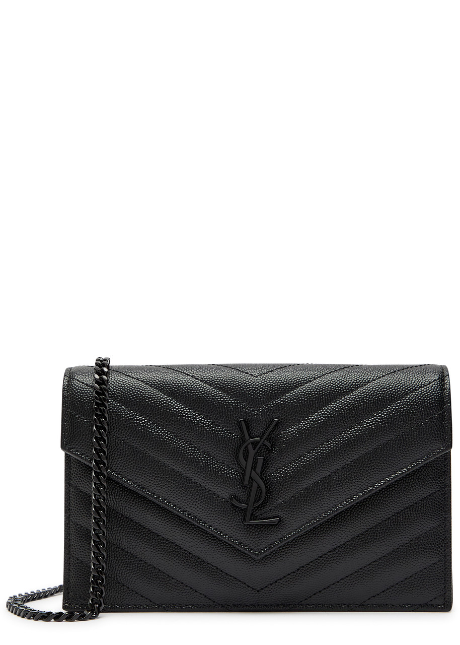 Saint Laurent Quilted Pebbled Leather Wallet-on-chain - Black - One Size