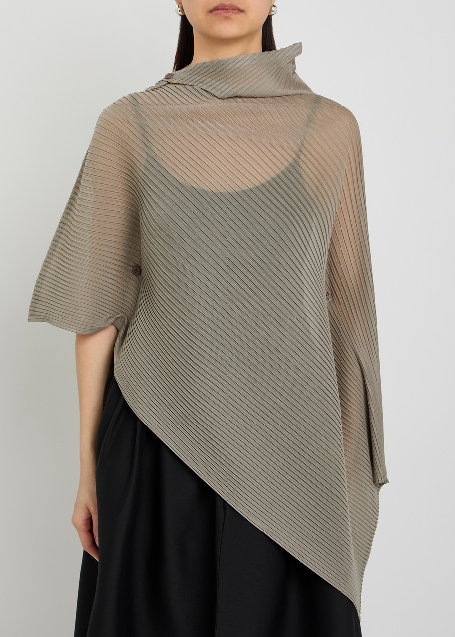  Issey Miyake Asymmetric Pleated Chiffon Top - Light Grey - 2 