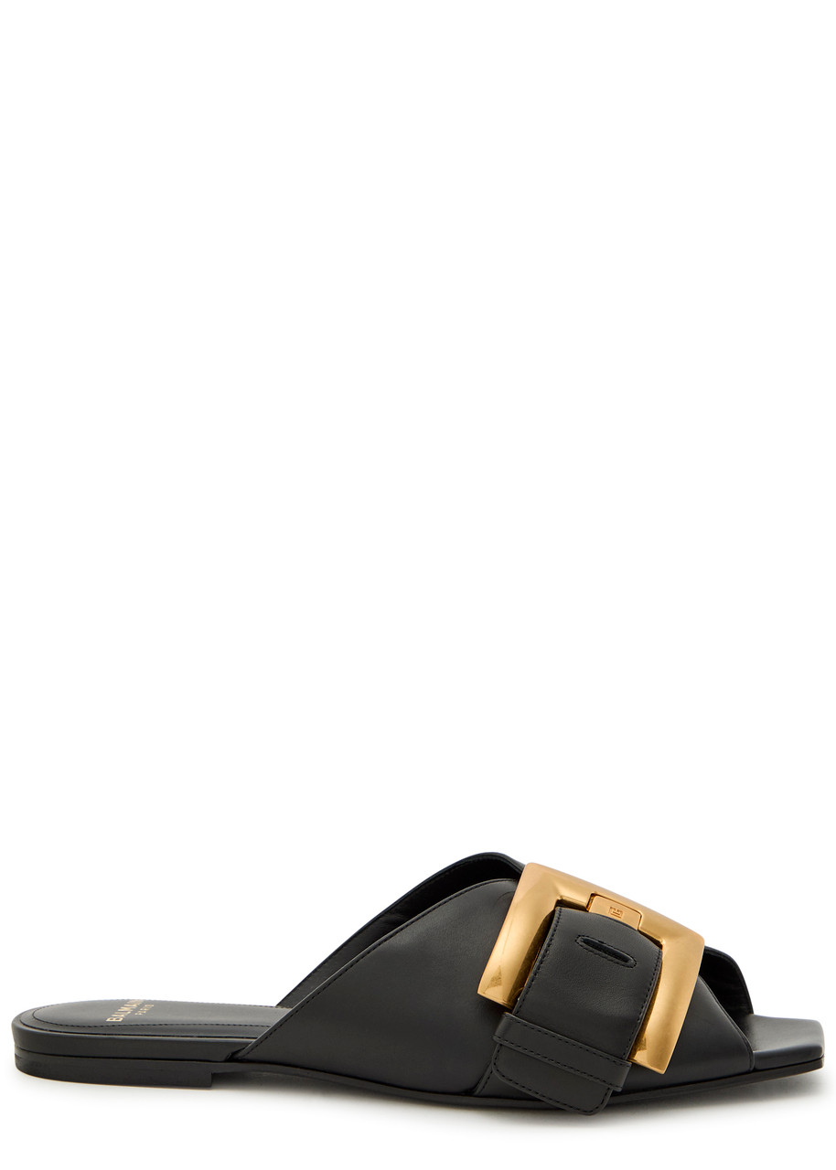 Balmain Oversized Buckle Leather Sandals - Black - 36 (IT36 / UK3)