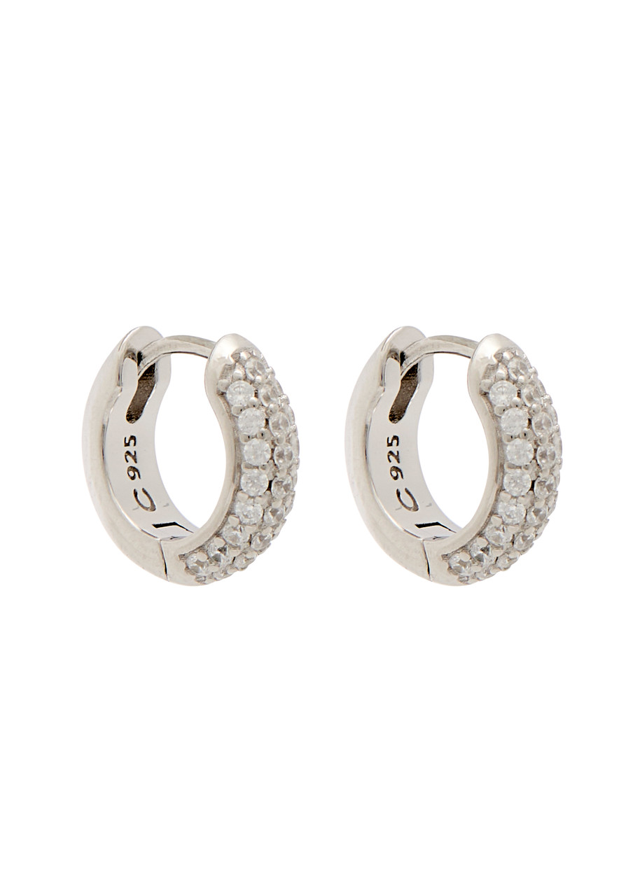 Cernucci Iced Pave Micro Sterling Silver Hoop Earrings - One Size