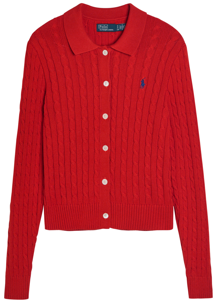 Polo Ralph Lauren Logo-embroidered Cable-knit Cotton Cardigan - Orange - L (UK14 / L)
