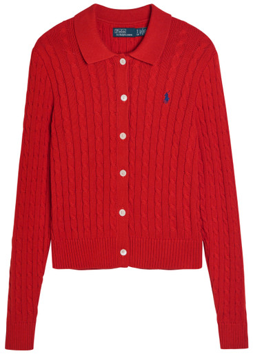 POLO RALPH LAUREN Logo-embroidered cable-knit cotton cardigan
