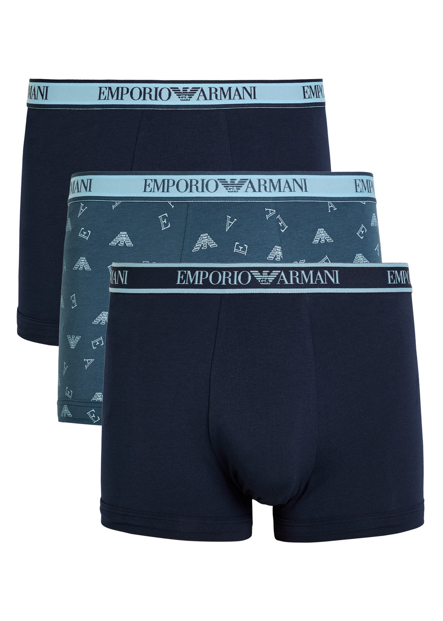 Emporio Armani Logo Stretch-cotton Trunks - set of Three - Blue - S