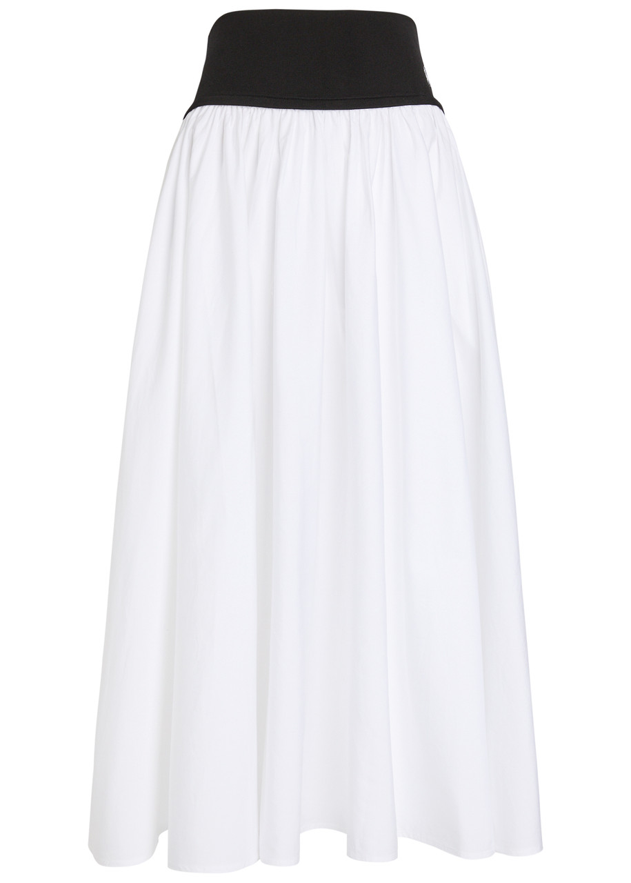 Polo Ralph Lauren Logo-embroidered Cotton-poplin Maxi Skirt - White And Black - M (UK12 / M)