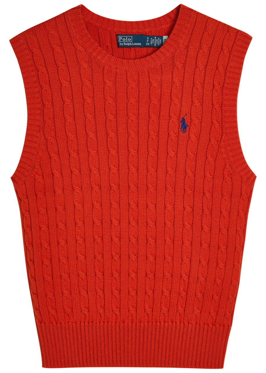 Polo Ralph Lauren Logo-embroidered Cable-knit Cotton Vest - Orange - XS (UK6 / XS)