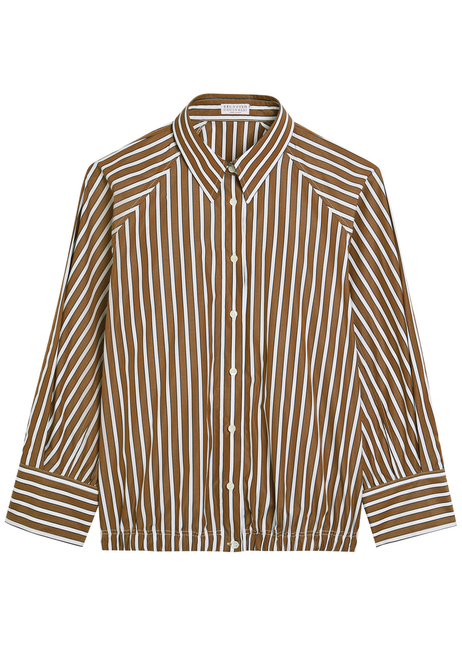 Brunello Cucinelli Striped Boxy Cotton-poplin Shirt - Tan - XS (UK6 / XS)
