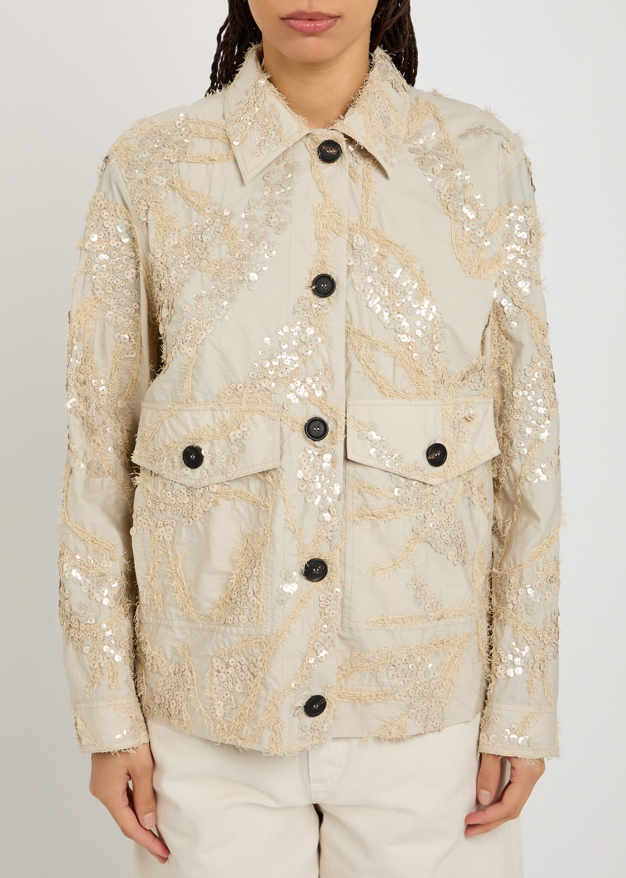  Brunello Cucinelli Sequin-embellished Cotton-blend Jacket - Beige - 44 (uk12 / M) 