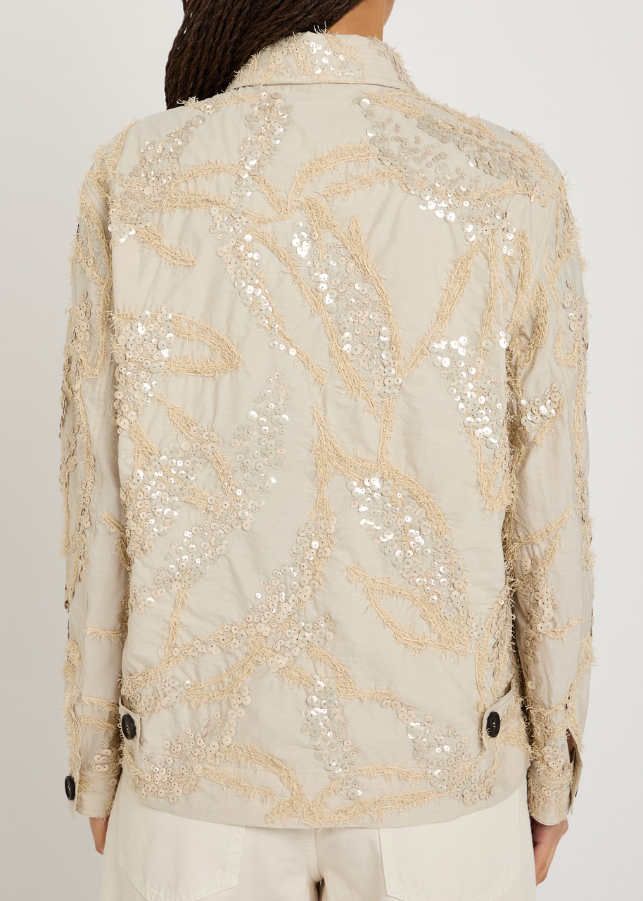  Brunello Cucinelli Sequin-embellished Cotton-blend Jacket - Beige - 44 (uk12 / M) 