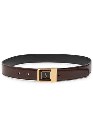 SAINT LAURENT Logo-engraved grained leather belt | Harvey Nichols