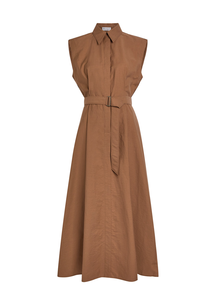 Brunello Cucinelli Belted Cotton-blend Midi Shirt Dress - Brown - XL (UK16 / XL)