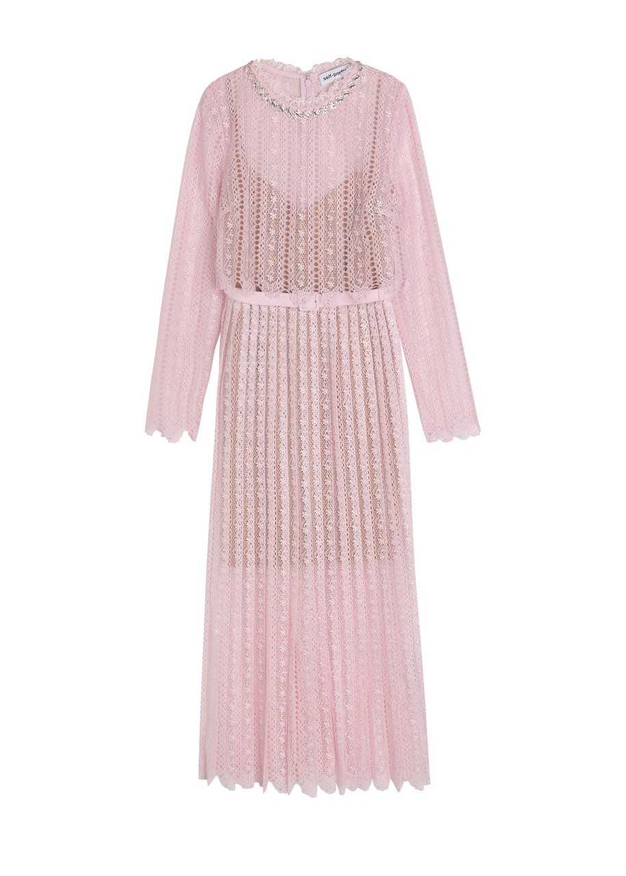 Self-portrait Belted Lace Midi Dress - Pink - 8 (UK8 / S)