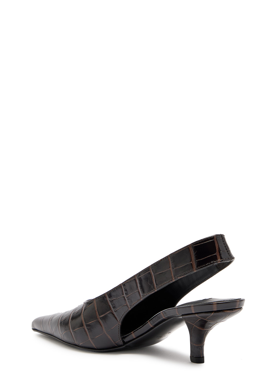  Toteme Classic Croco Embossed Leather Slingback Pumps - Brown 