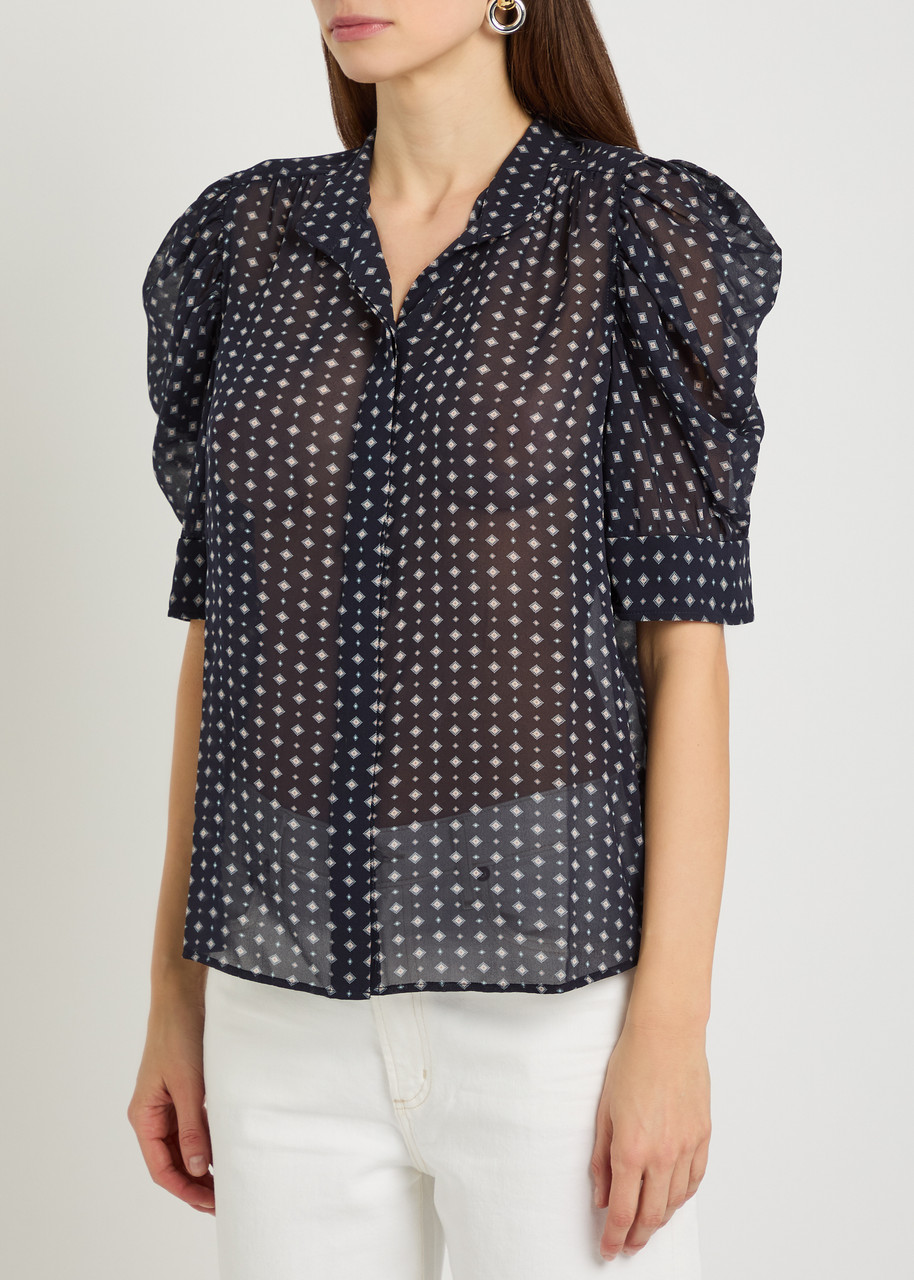  Frame Patterned Silk Blouse - Navy - S (uk8-10 / S) 