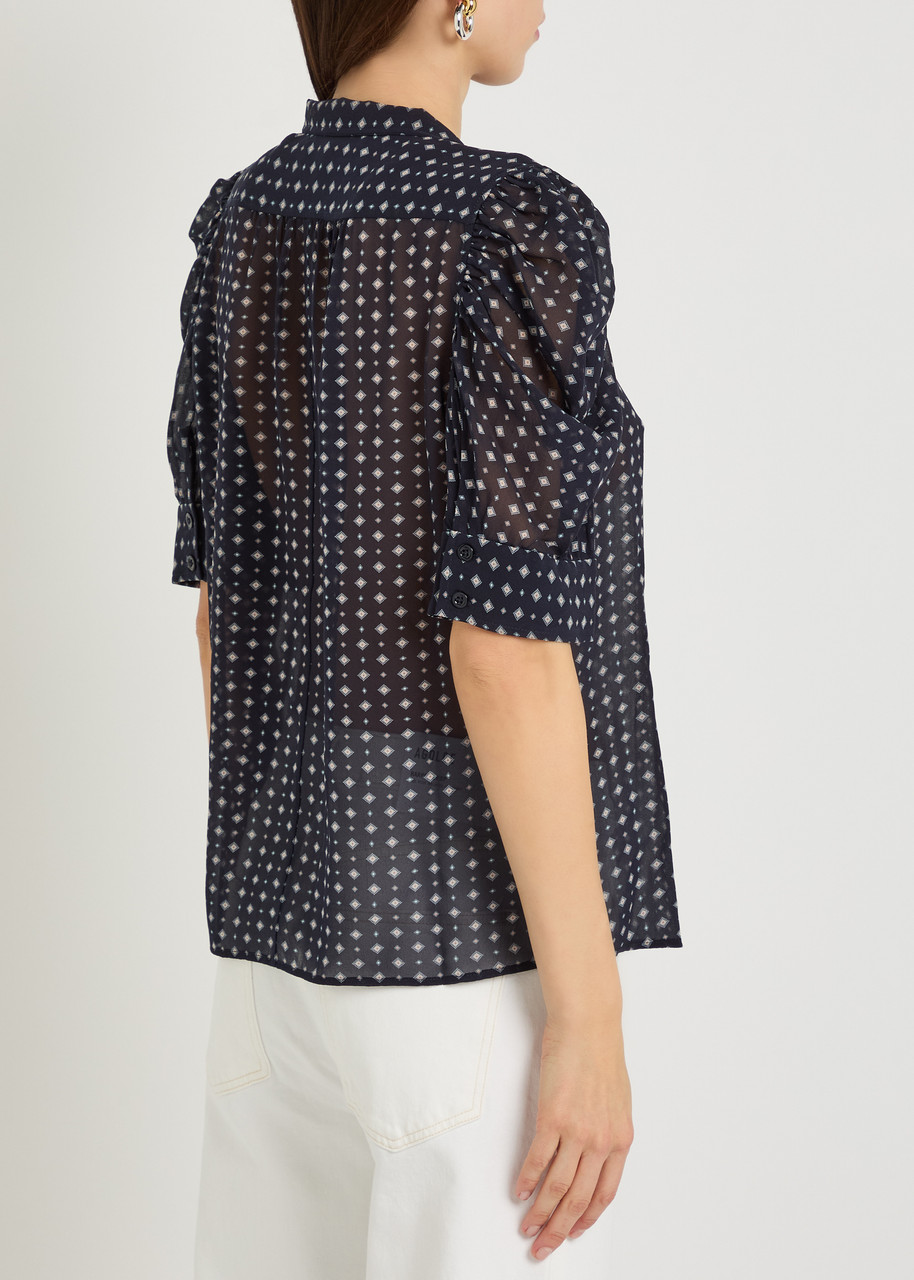  Frame Patterned Silk Blouse - Navy - S (uk8-10 / S) 