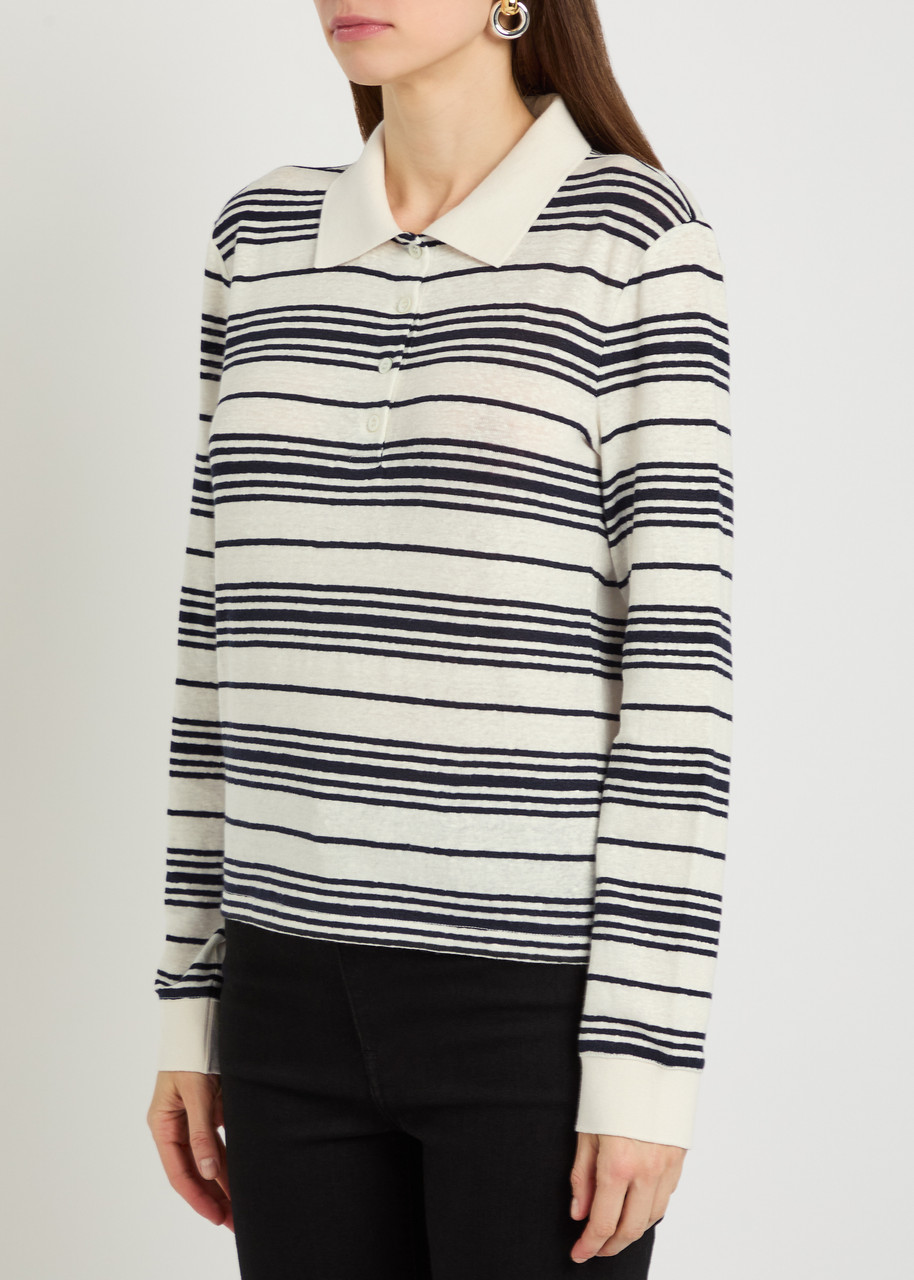  Frame Striped Linen-blend Polo Top - White - S (uk8-10 / S) 