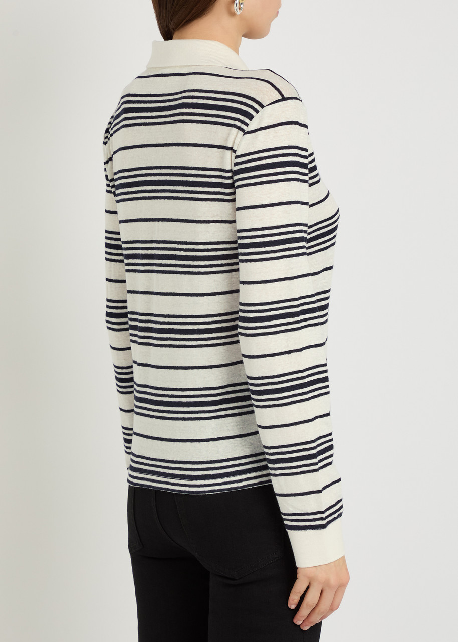  Frame Striped Linen-blend Polo Top - White - S (uk8-10 / S) 
