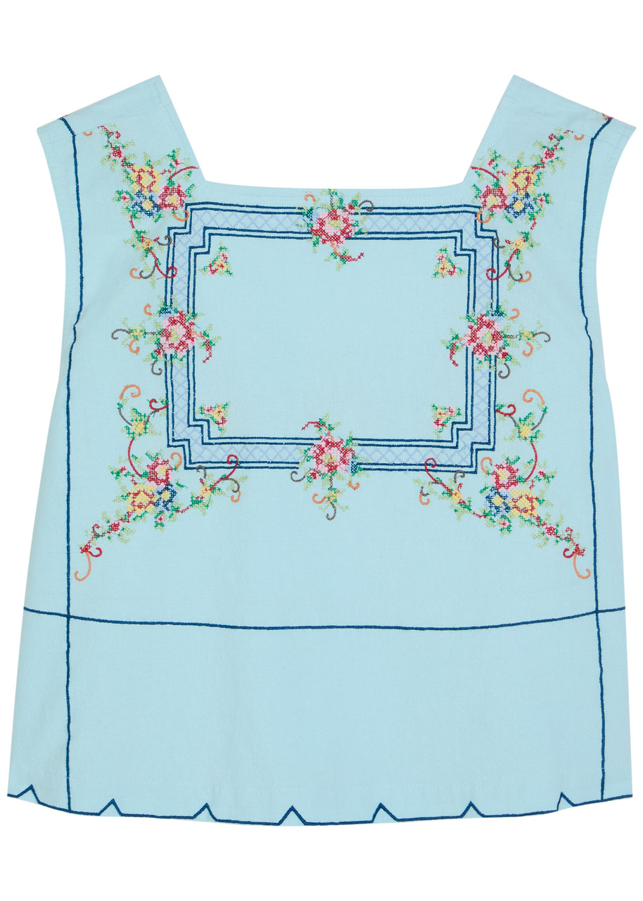 Free People Garden Wall Embroidered Cotton top - Light Blue - XS (UK 4-6 / XS)
