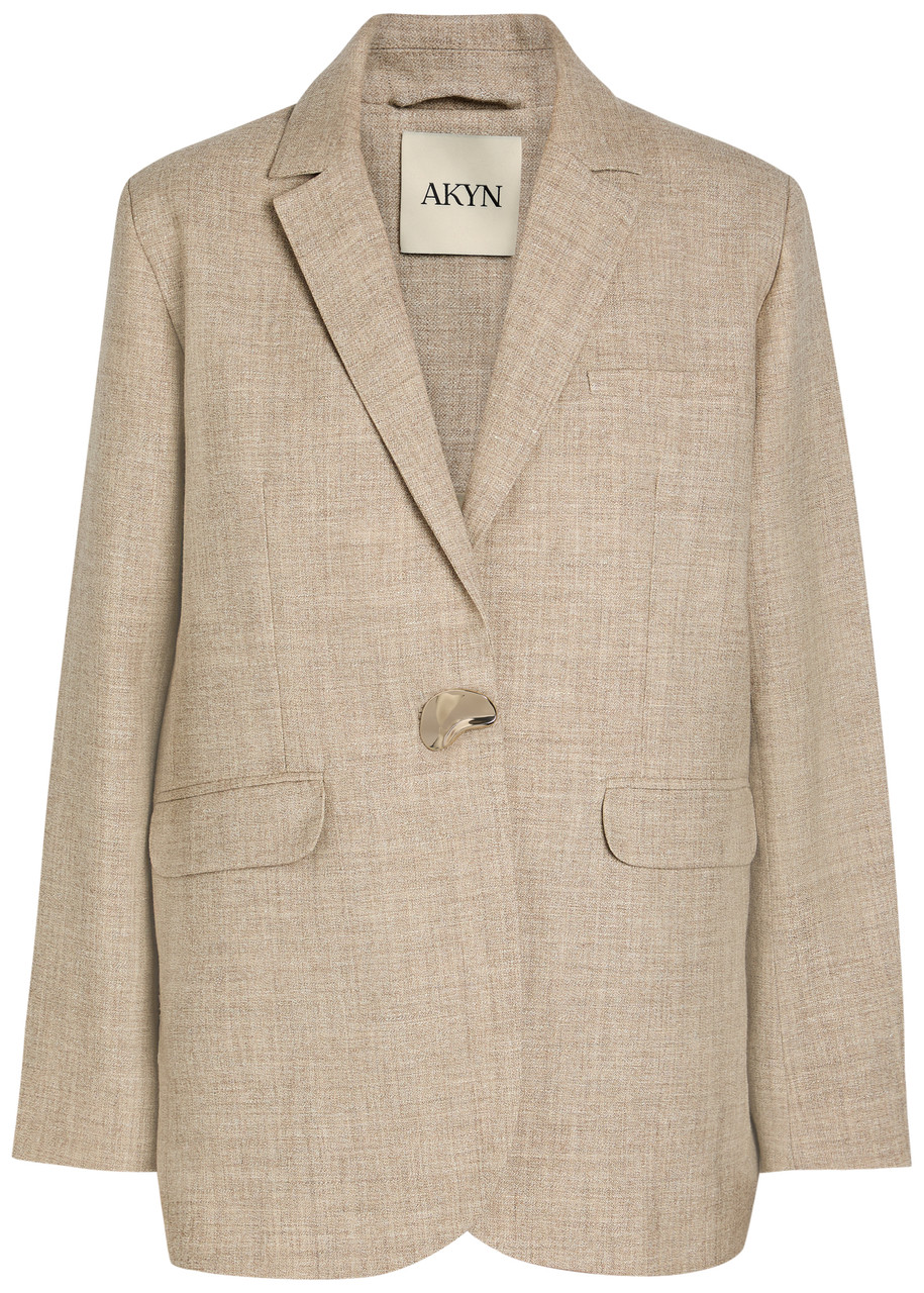 Akyn Noor Linen And Wool-blend Blazer In Gray