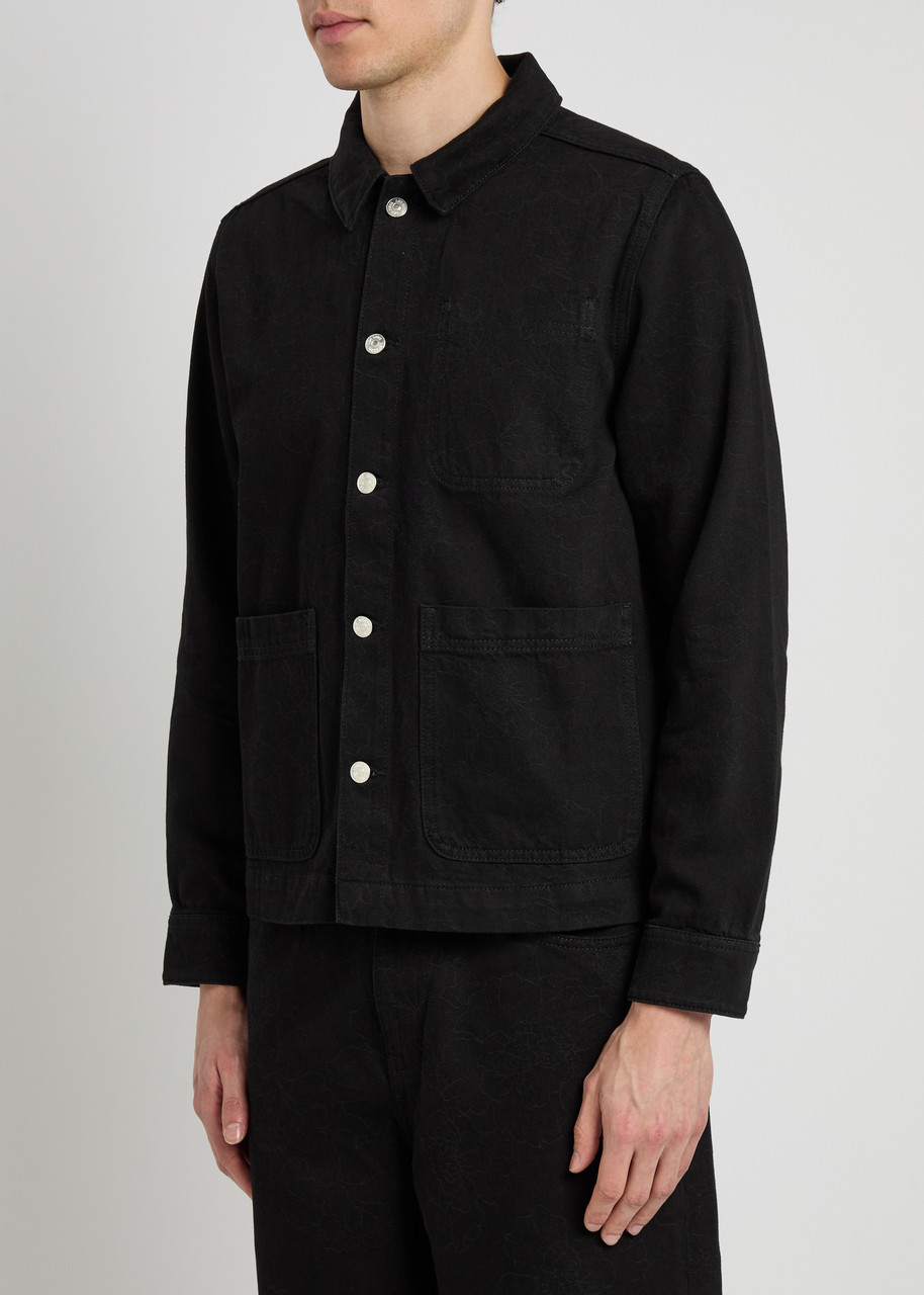  Les Deux Layton Subtle Flower Print Denim Jacket - Black - L 