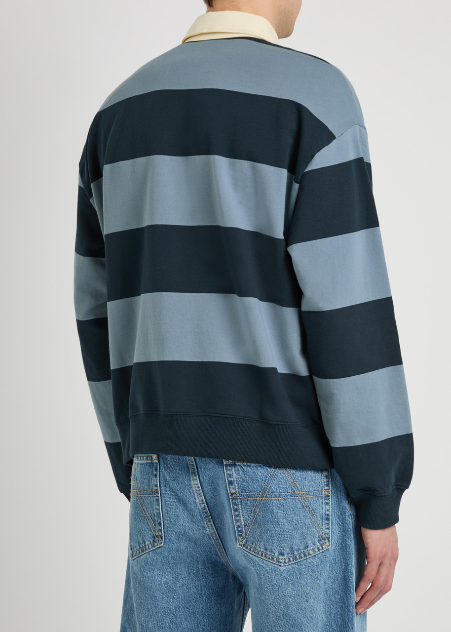  Nn07 David Striped Cotton Polo Sweatshirt - Navy - M 