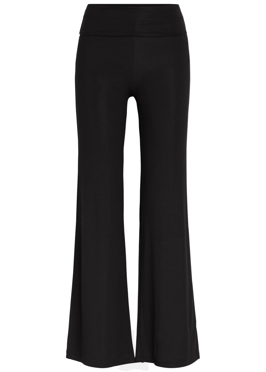 Tala Fold Over Flared-leg Stretch-modal Trousers - Black - L (UK14 / L)