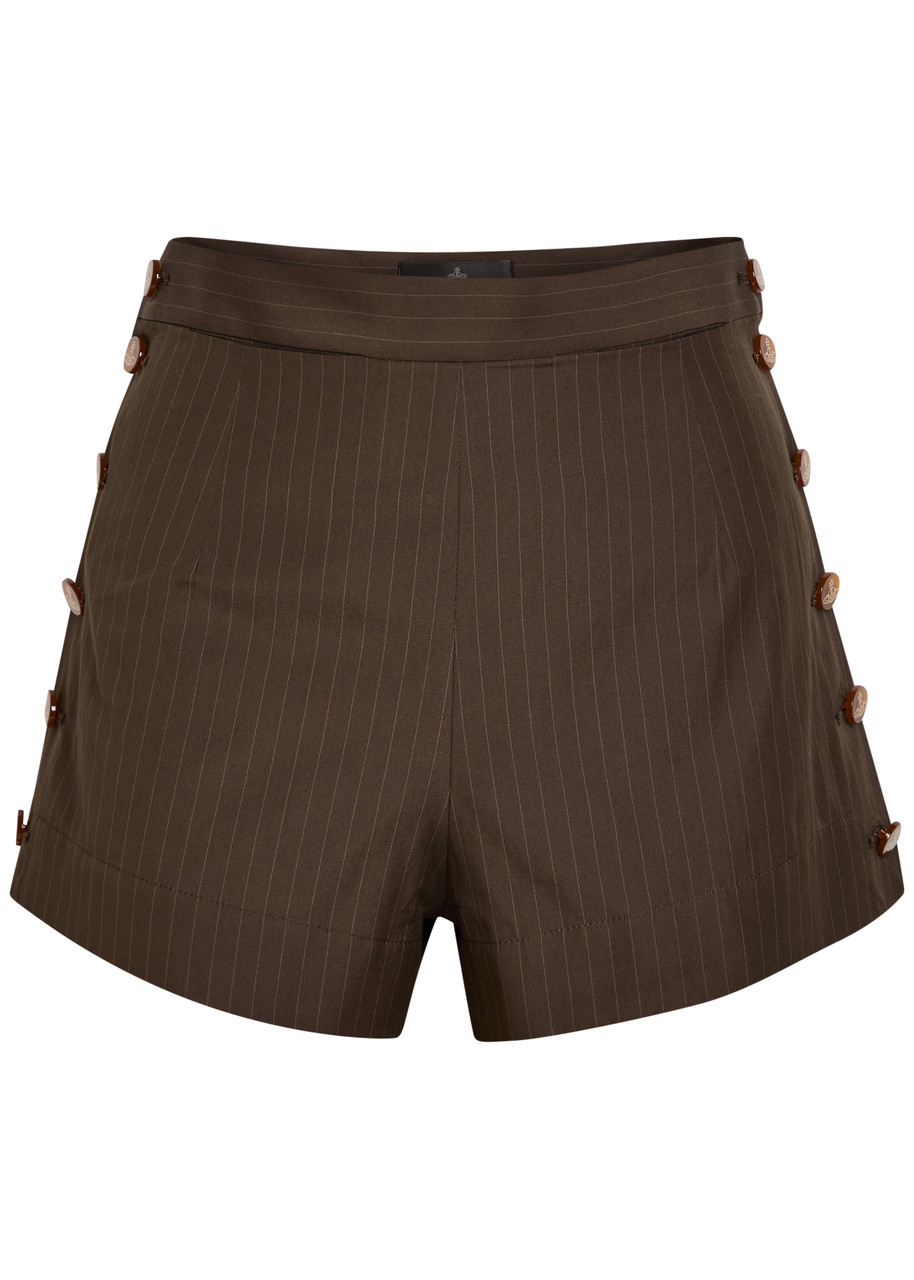 Vivienne Westwood Elle Button Detail Pinstripe Cotton Shorts – Khaki – 40 (UK8 / S)