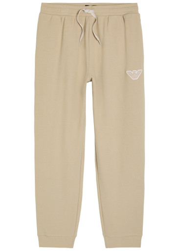 EMPORIO ARMANI Logo-appliquéd piqué cotton-blend sweatpants