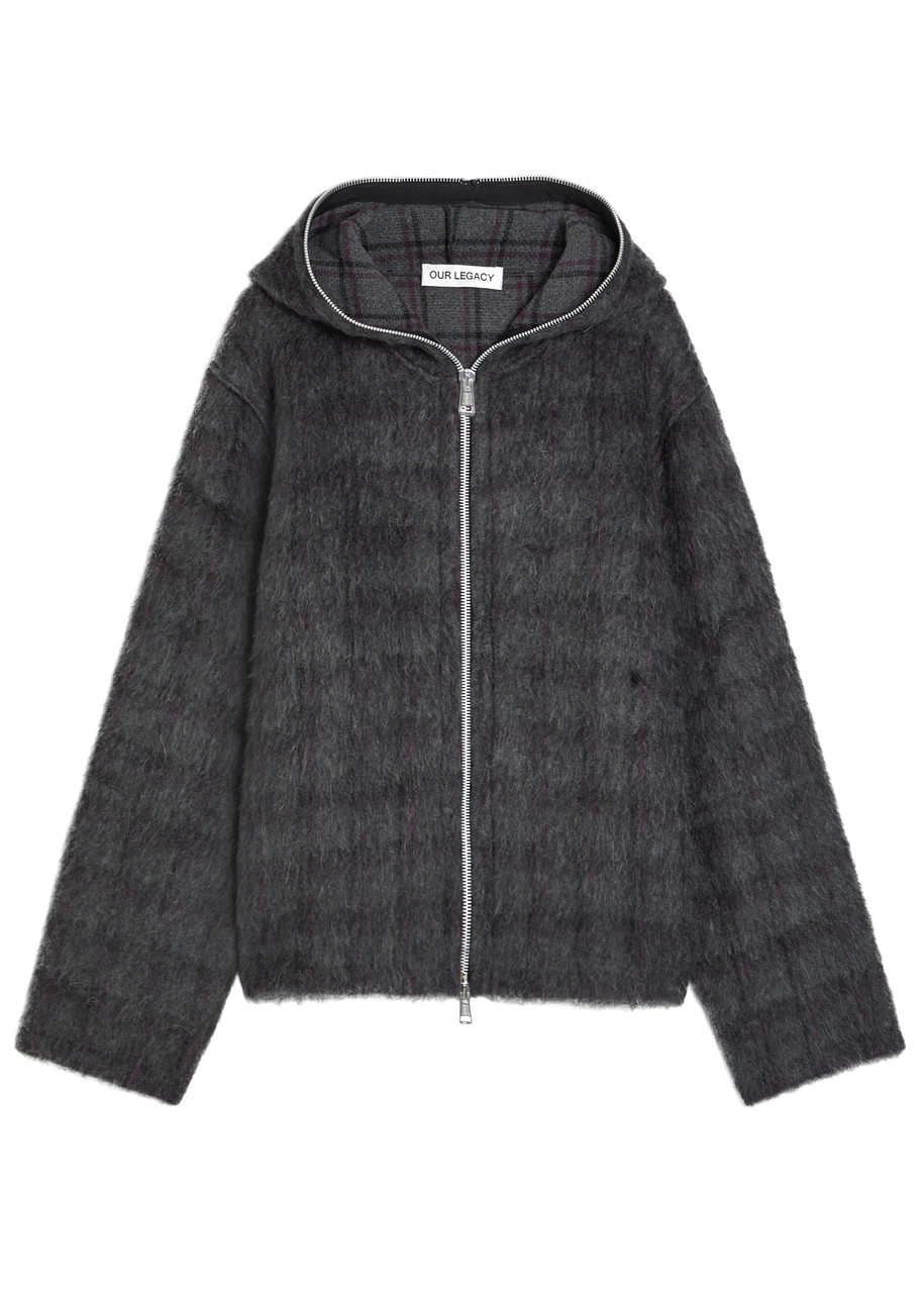 Our Legacy Hooded Checked Brushed Knit Jumper - Plum - 50 (IT50 / L)