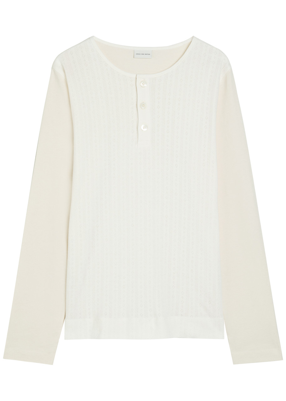 Dries Van Noten Hebton Henley Pointelle Cotton top - Off White - S