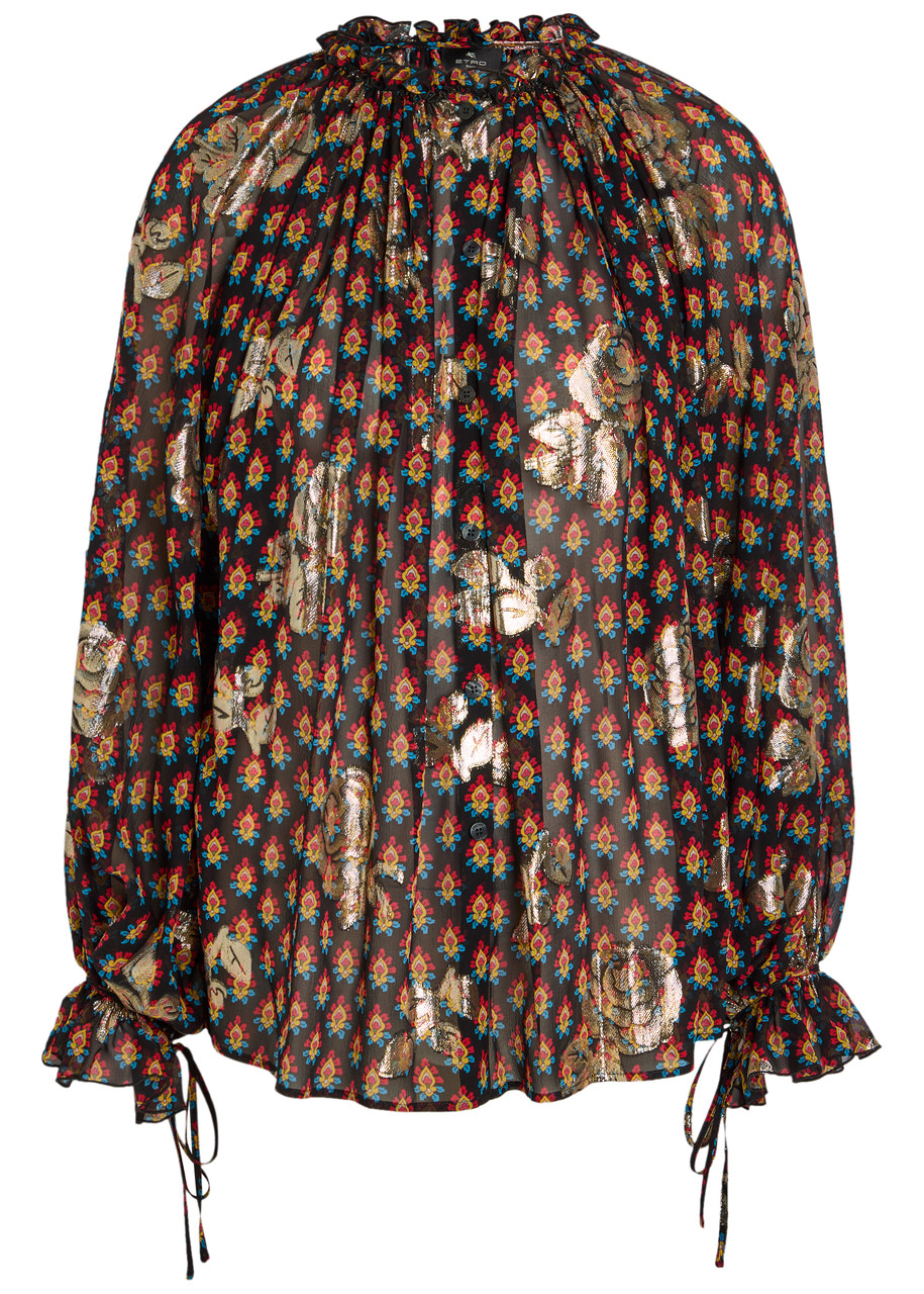 Etro Floral-embroidered Silk Blouse - Black - 44 (UK12 / M)