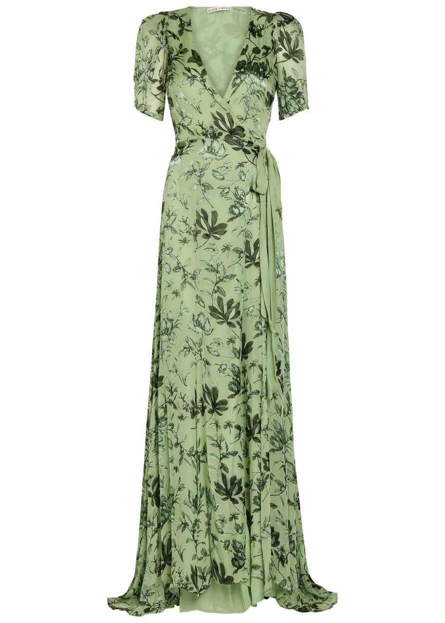 Alice + Olivia Tiana Devoré Chiffon Maxi Wrap Dress - Green - 4 (UK8 / S)
