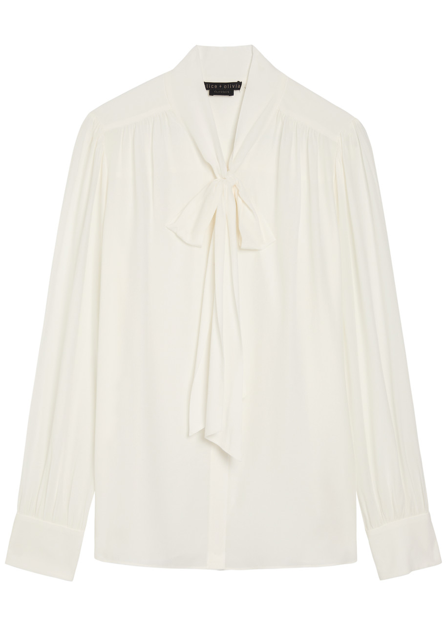 Alice + Olivia Thayer Neck tie Georgette Blouse - White