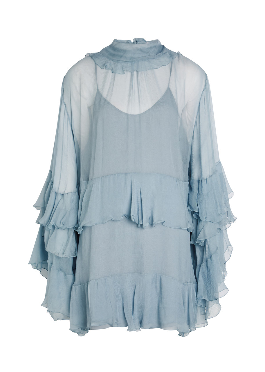 Chloe Ruffled Tiered Silk-chiffon Mini Dress - Light Grey - 40 (UK12 / M)