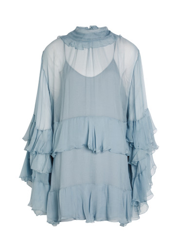 Ruffled tiered silk-chiffon mini dress