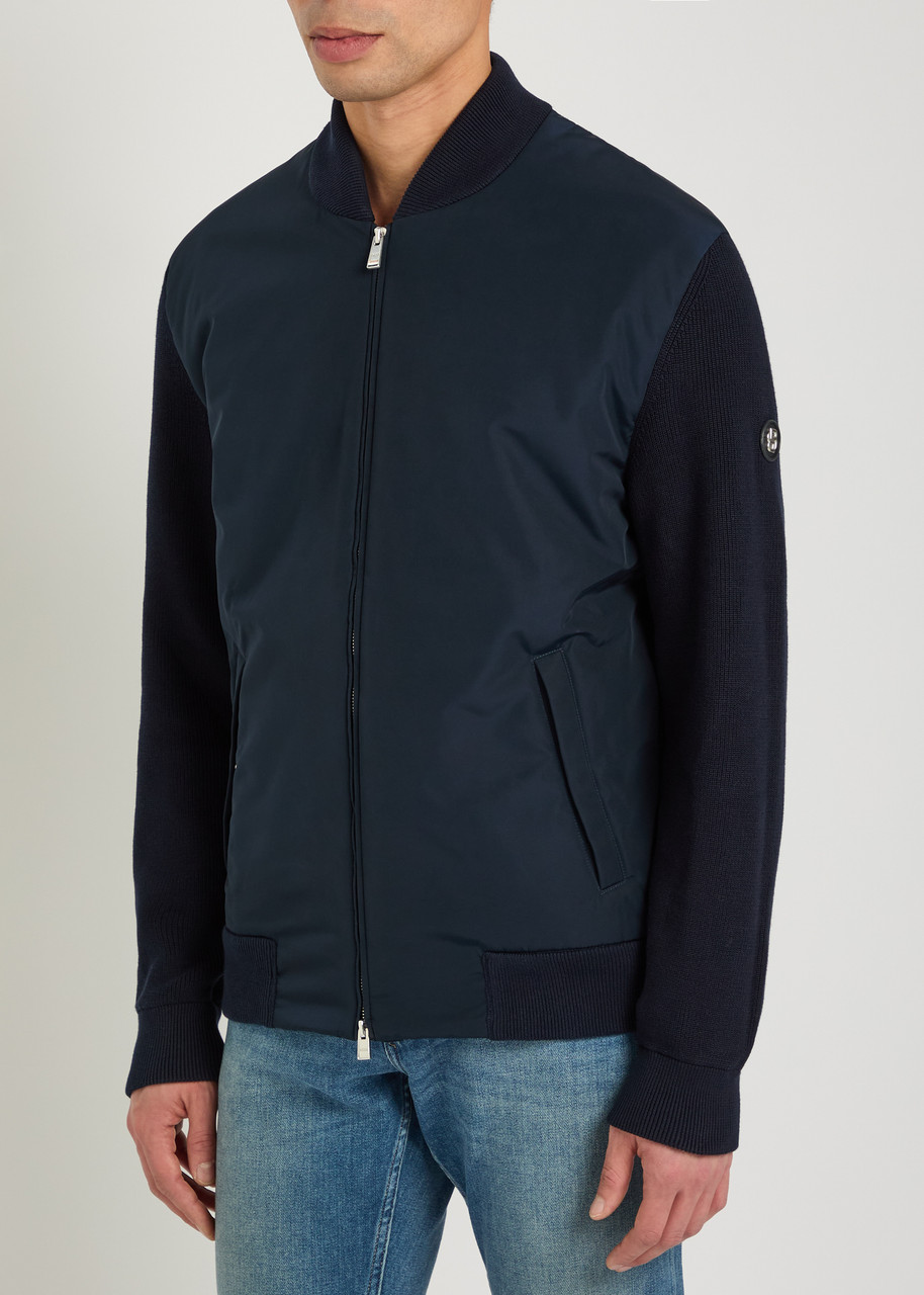  Boss Quilted Knit Cotton And Shell Jacket - Navy - S 