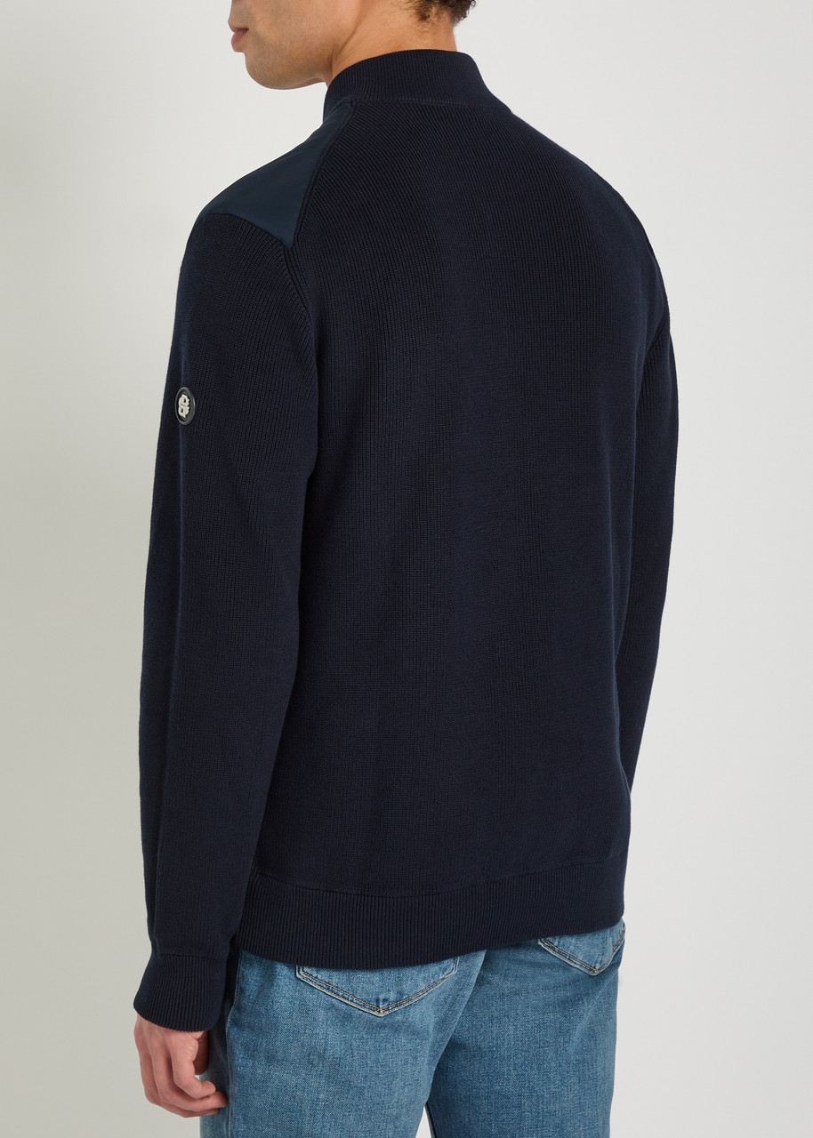  Boss Quilted Knit Cotton And Shell Jacket - Navy - S 