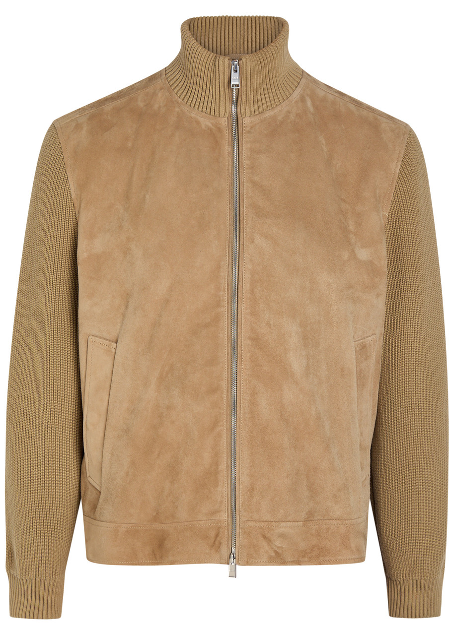 Boss Knit Suede Jacket - Khaki - 46 (UK36 / S)