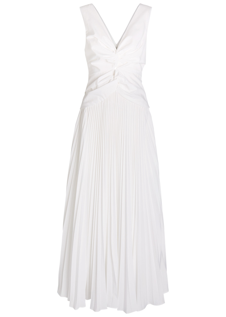 Simkhai Vivianne V-neck Pleated Woven Midi Dress - White - 2 (UK6
