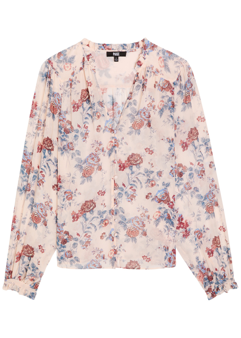Paige Lula Floral Silk-chiffon Blouse - Pink - L (UK14 / L)