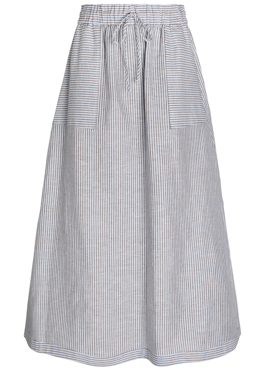 MM Sumero Striped Linen-blend Midi Skirt - Blue - 10 (UK10 / S)