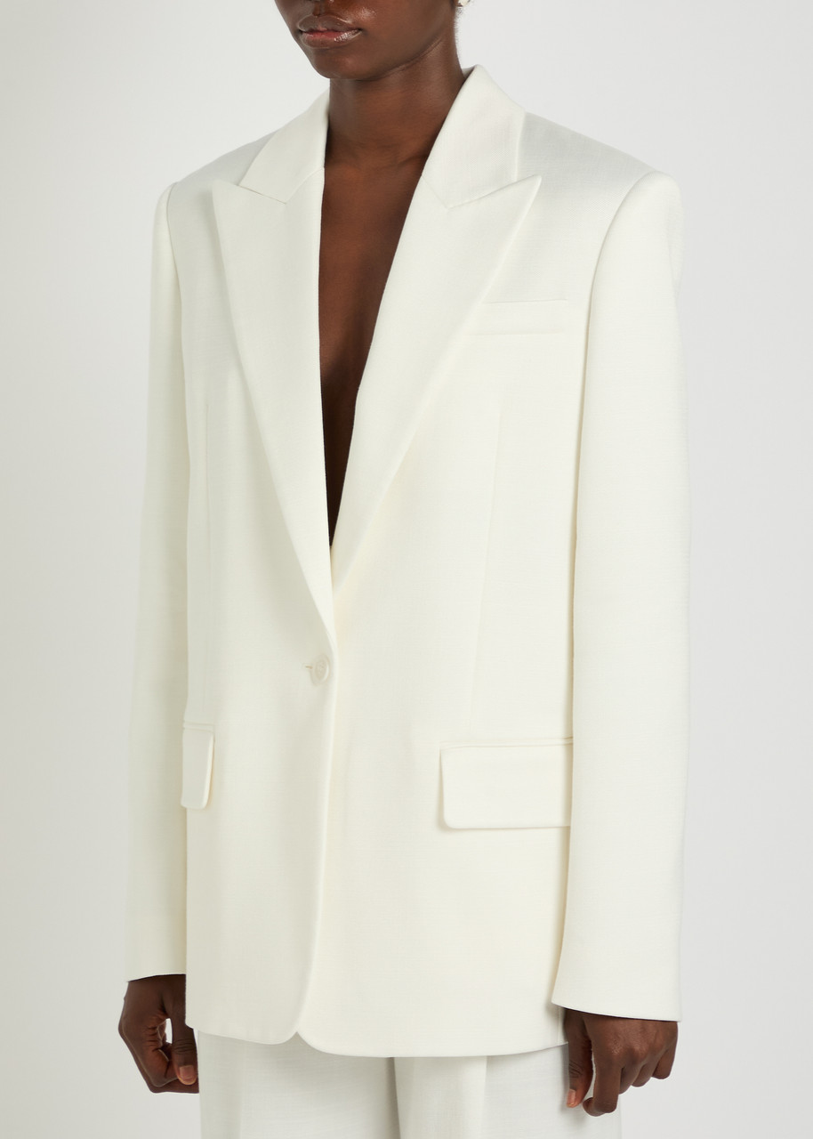  Another Tomorrow Oversized Twill Blazer - White - 44 (uk12 / M) 