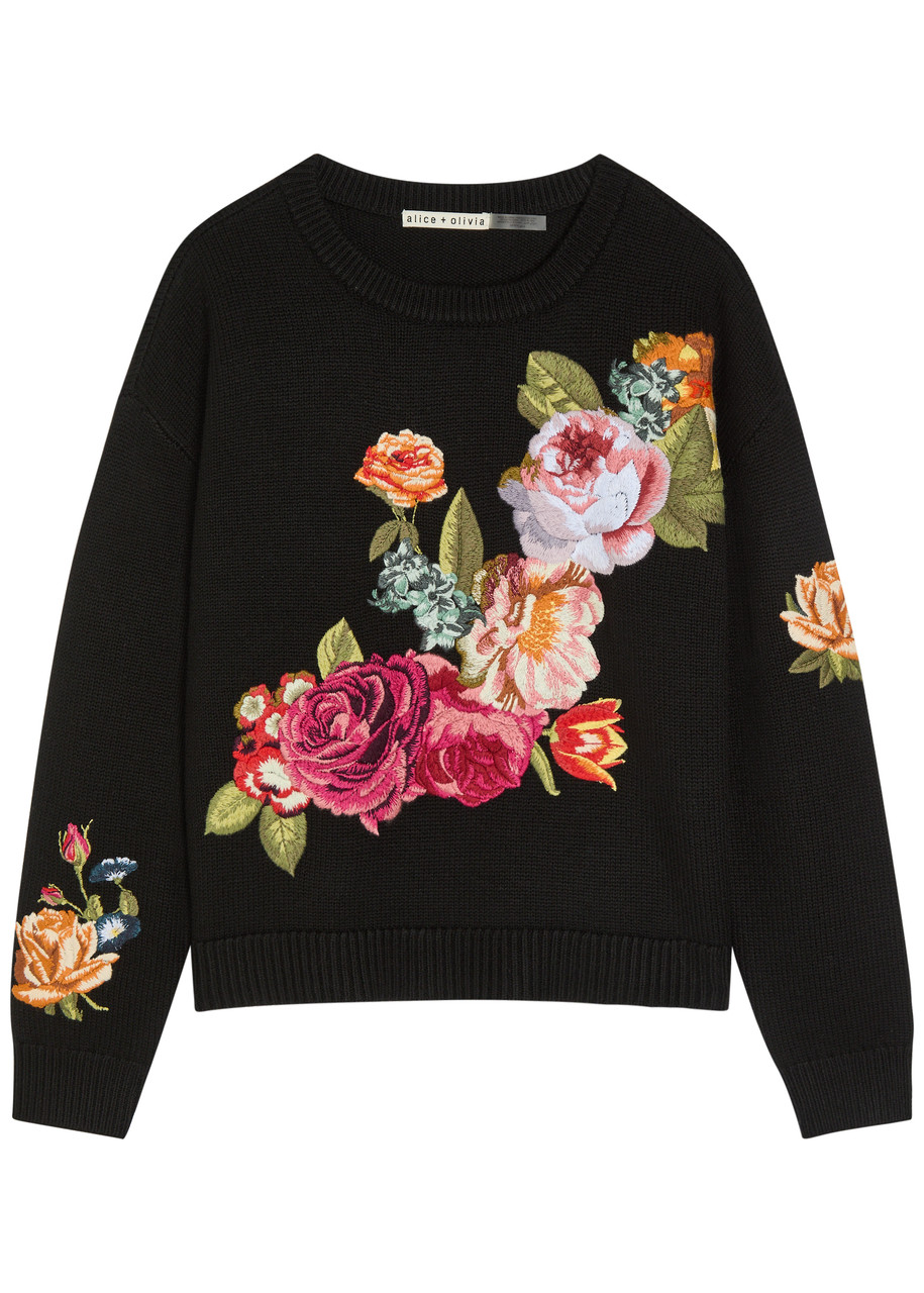 Alice + Olivia Belva Floral-jacquard Stretch-wool Jumper - Black