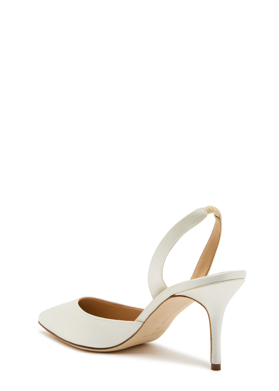 Manolo Blahnik Carolyne 70 Satin Slingback Pumps – Cream