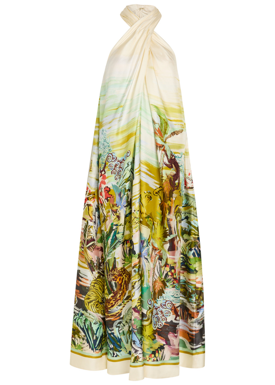 Alemais Jungle Boogie Printed Halterneck Silk Maxi Dress - Multicoloured - 14 (UK14 / L)