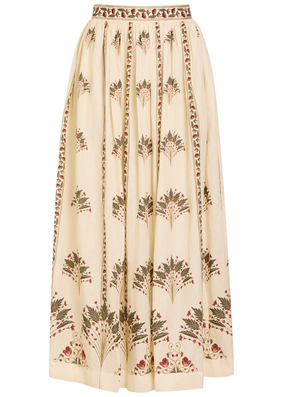 Agua BY Agua Bendita Tangelo Printed Linen Maxi Skirt - Multicoloured - L (UK12)