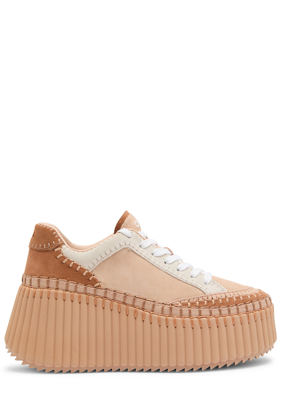 Chloe Nama Panelled Suede Flatform Sneakers - Brown - 36 (IT36 / UK3)